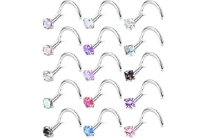 Thunaraz Hypoallergenic Nose Rings 15Pcs 20G/18G Surgical Stainless Steel Nose Ring Studs L Shaped Screw Studs Rings Cubic Zi