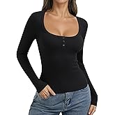 PINKMSTYLE Ribbed Square Neck Long Sleeve Top for Women Cute Y2K Fall Tops Trendy Going Out Tops