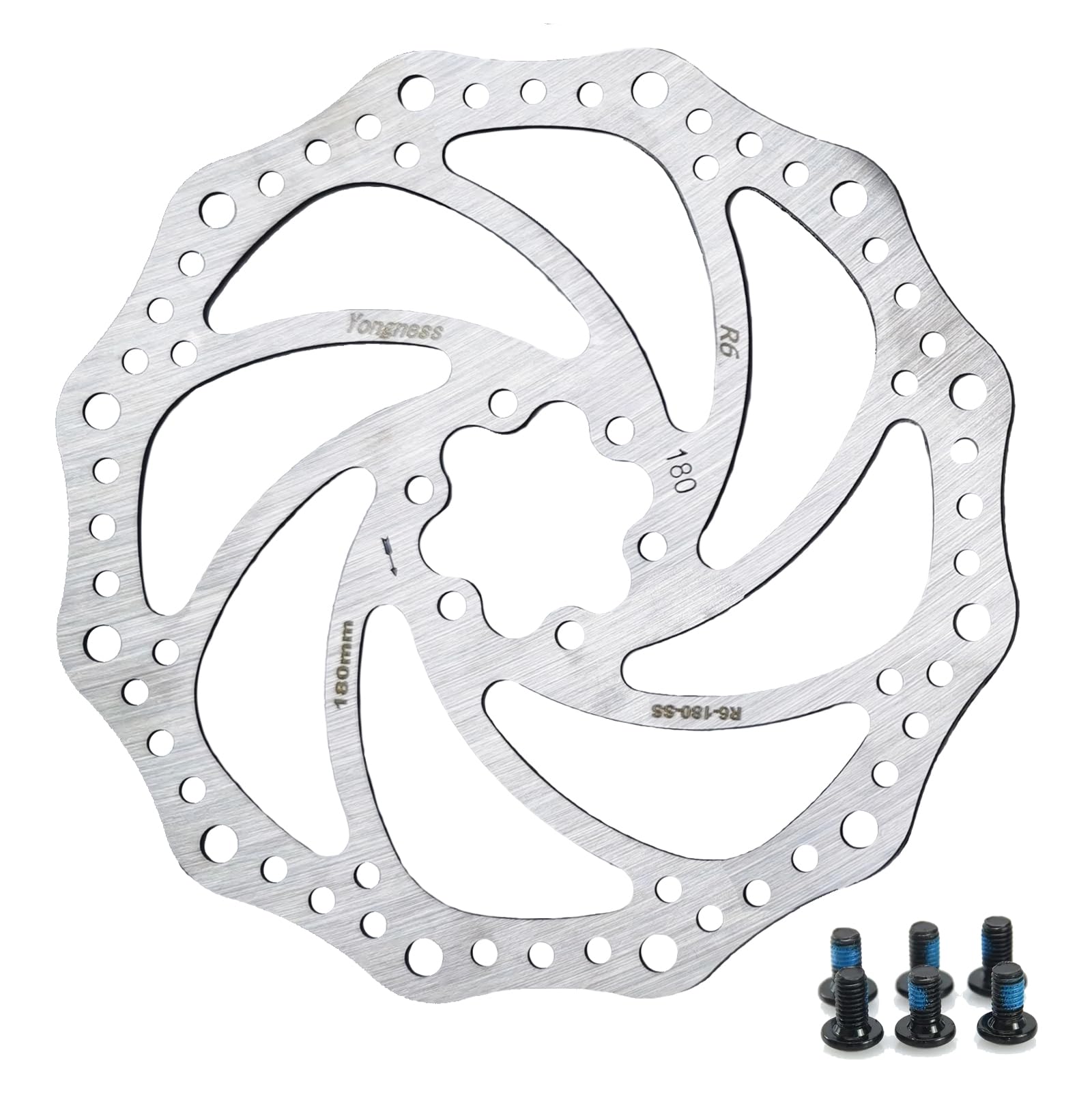 Yongness Standard 6 Hole Bicycle Disc Brake Disc 203 mm Stainless Steel Colour Bicycle Brake Disc with 6 Screws for Road Bike Mountain Bike Disc Brake Disc (Silver)