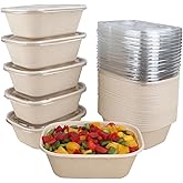 JAYEEY 44 oz Disposable salad bowls with lids, Sugarcane Fiber Paper Bowls take away food containers meal prep Plant Fiber deli container 50 Pack