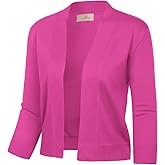 GRACE KARIN Women's 3/4 Sleeve Knit Cropped Cardigan Sweaters Open Front Bolero Shrugs Sweater Tops S-3XL