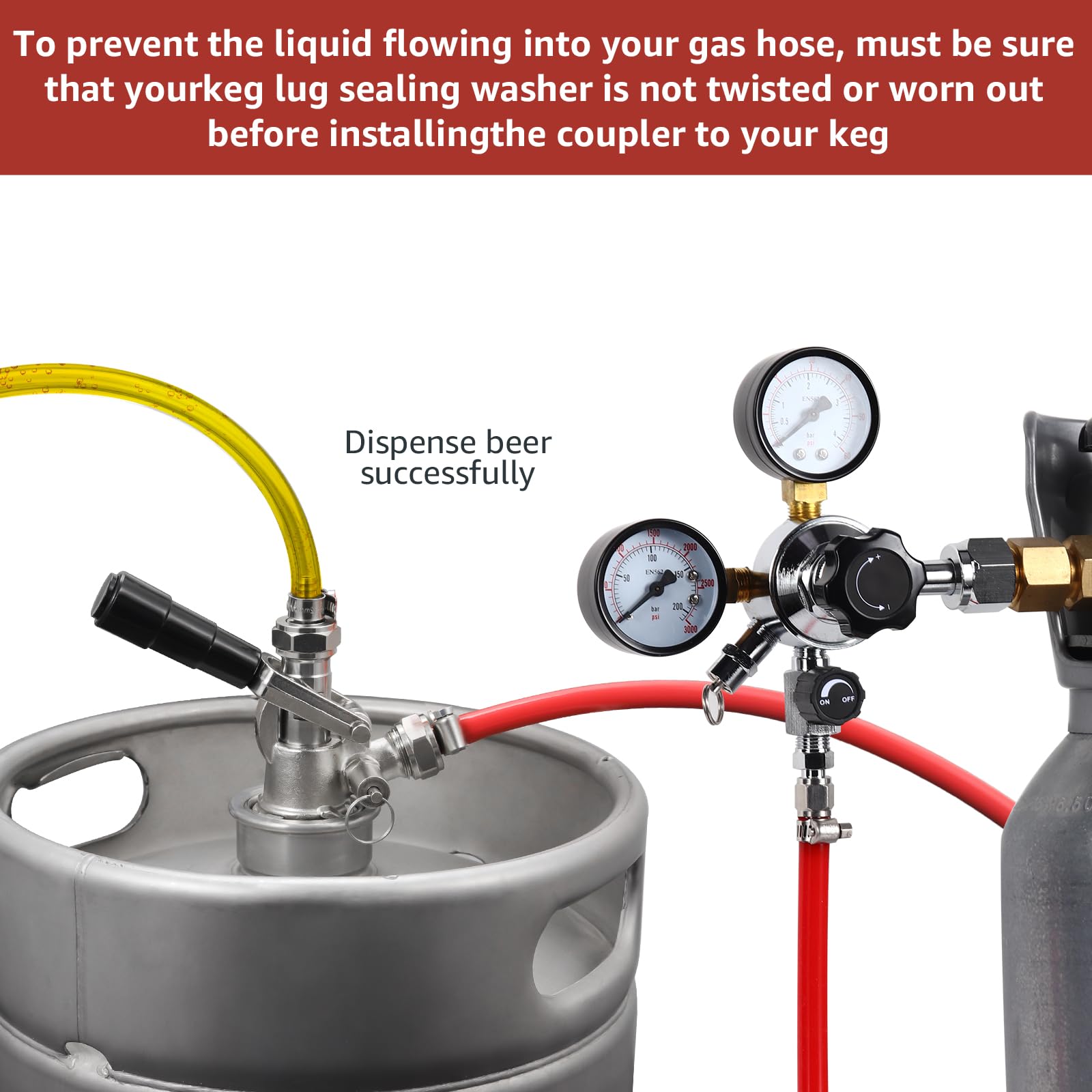 MRbrew Keg Coupler, Sankey D System Keg Tap 304 Stainless Steel Probe, Beer Coupler Kegerator Parts D Coupler Beer Tap Dispenser for I.D 5/16'' Beer Line Gas Tubing with Hose Clamp