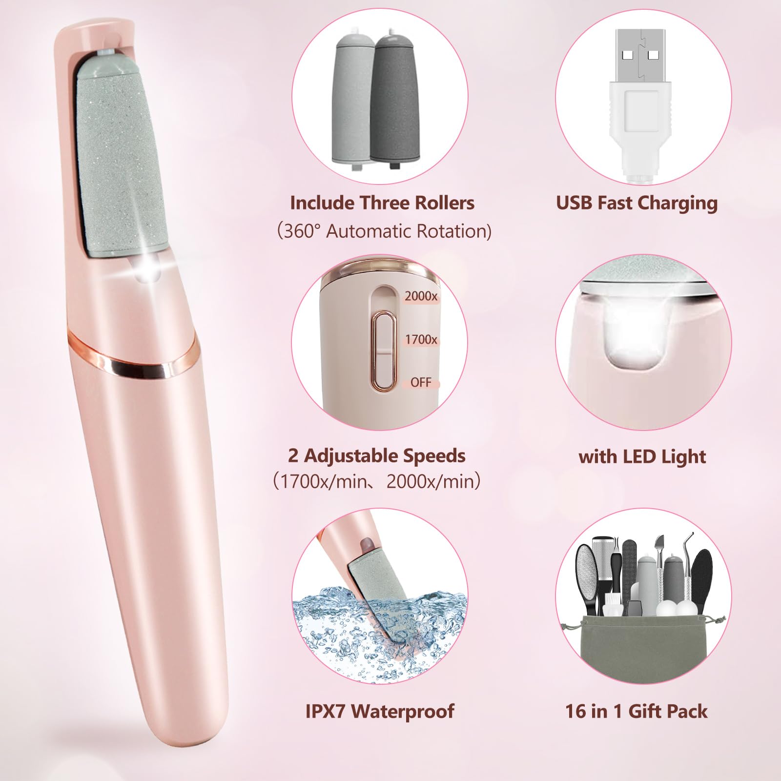 Electric Callus Removers for Feet, Haootadiy Electric Foot Callus Remover Pedicure Kits Rechargeable with12 in 1, Removes Dry Skin for Smoother Feet, Foot Care for Dead Skin Ideal Gift