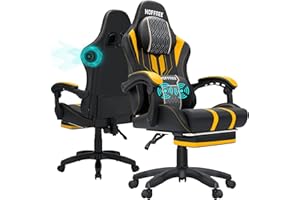 HOFFREE Gaming Chair Massage with Speakers Bluetooth and Footrest Big and Tall Video Game Chair for Heavy People 400lb with Massager for Adults Yellow and Black