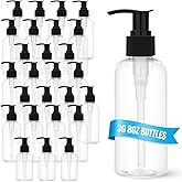 ReGar 36 Pack Empty Pump Bottles 8oz – Clear Plastic Refillable Containers with Locking Pump Dispenser for Lotion, Shampoo, Soap, Oil, Cream, Conditioner, Travel Size Bulk Toiletry Bottles