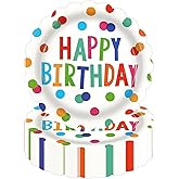 PUEVENYI 50PCS Happy Birthday Party Paper Plates - 7Inch Scalloped Colorful Dots Dessert Plates for Cake Salad Fruit Disposable Decoration Supplies for Birthday Party, Serve 50