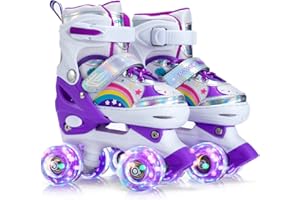 SHDSL Girls Roller Skates for Kids Beginners 4 Size Adjustable Roller Skates, Light UP 8 Wheels for Girls Roller Skate Fun Illuminating Roller Skate for Kids Boys patines para niñas