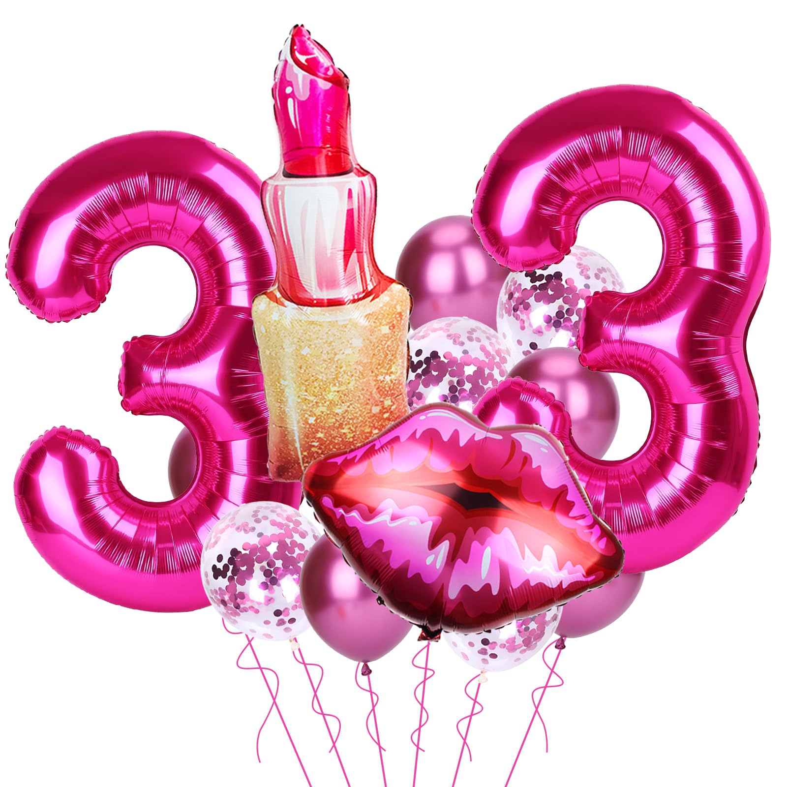 Photo 1 of 13Pcs Hot Pink 33 Balloon Numbers 40 Inch, Hot Pink Lips Lipstick Aluminum Foil Balloons, 33 Birthday Decorations for Woman, Hot Pink Balloons for Anniversaries, Happy Birthday Decorations