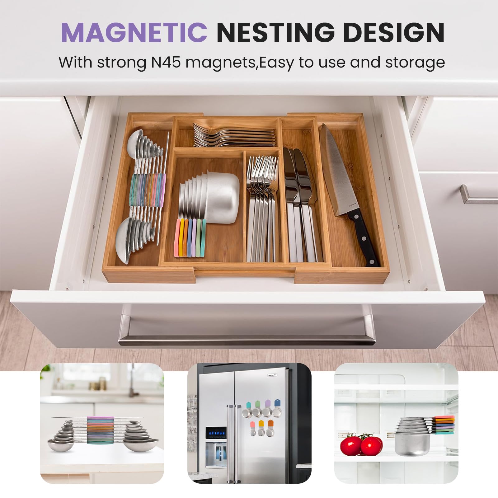 Magnetic Measuring Cups and Spoons Set-Heavy Duty 304 Stainless Steel，Double Measurement Markings，Set of 16 with Leveler for Measure Dry and Liquid Ingredients