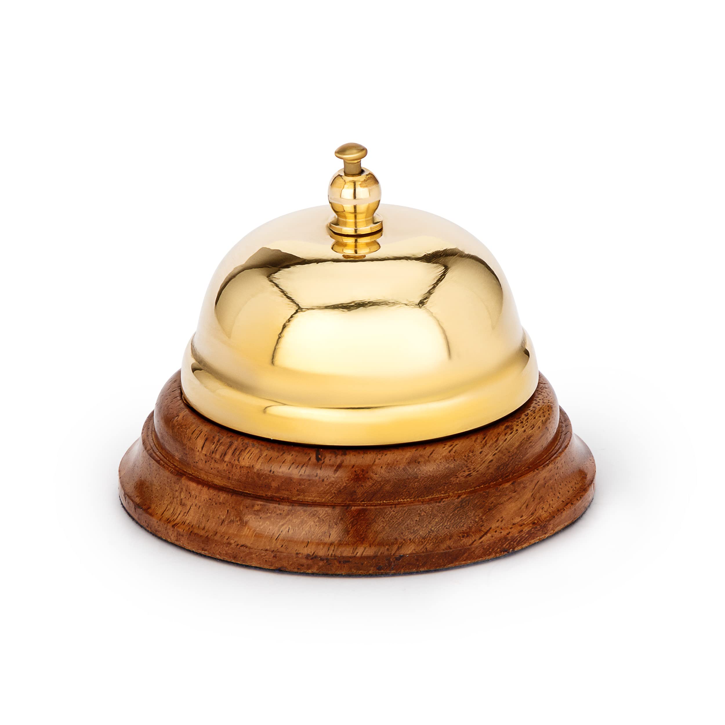 NKlaus 11587 Maritime Counter Bell Solid Brass Gold with Wooden Base 8 x 6 cm Table Bell