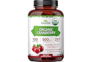 Zazzee USDA Organic Cranberry 25:1 Extract, 500 mg per Capsule, 100 Vegan Capsules, Over 3 Month Supply, Standardized, Concentrated 25X Extract, 100% Vegetarian, Certified Organic, Non-GMO All-Natural