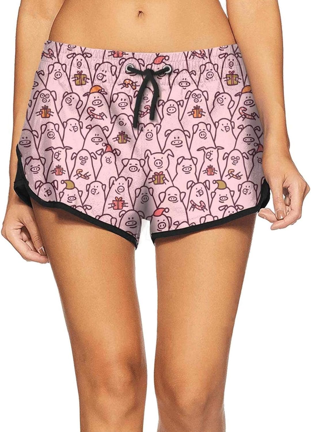 Patterned Pink Funny Pigs with Candy Canes Quick Dry Women