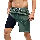 Arcweg Mens Swim Trunks with Compression Liner 9” Men Beach Board 2 in 1 Bathing Suit with Zipper Pockets, Quick Dry