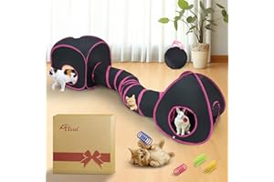 ITENT Cat Tunnels for Indoor Cats with Cube Tent Toys Combo, Pop Up Collapsible Crinkle Interactive Peek Hole, Cat Tube with Play Ball,Bell and Cat Spring Toys for Kitten, Puppy, Kitty, Rabbit - Set of 3