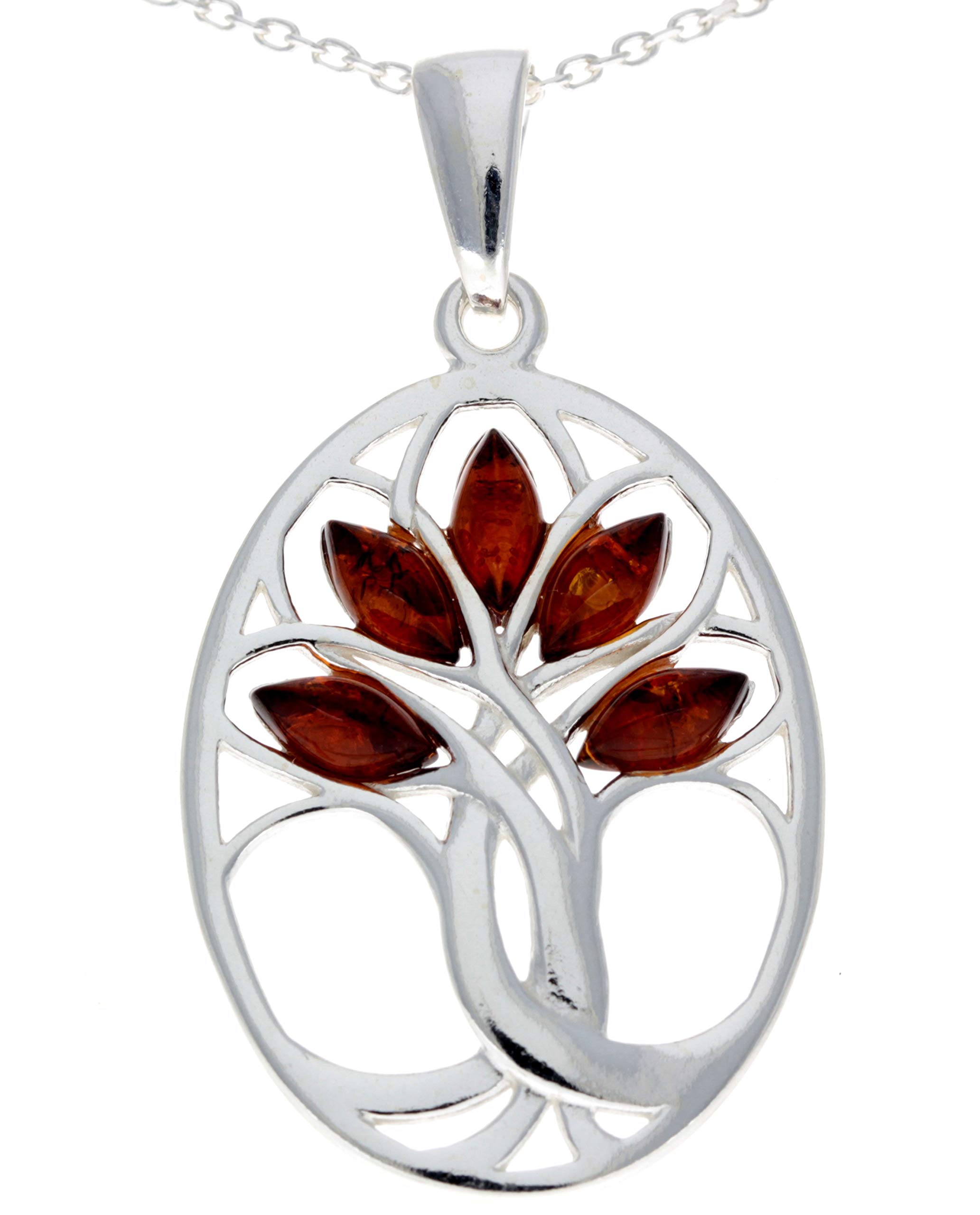 Genuine Cognac Baltic Amber & Sterling Silver Tree of Life Pendant without Chain - GL364C