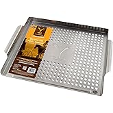 Yellowstone BBQ Grill Pan | Ideal Stainless Steel Grill Topper Deluxe Grilling Pan for grilling delicate foods and veggies. P
