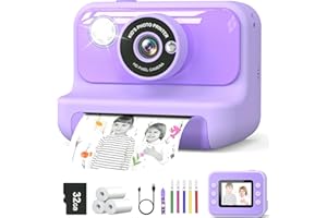 GOFUNLY Kids Camera Instant Print, Christmas Birthday Gifts for Girls and Boys, 1080P HD Video Digital Kids Camera with 32G Card, Toddler Camera for 3-12 Years Old, Purple