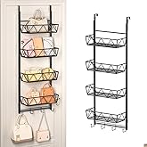 Purse Organizer Over The Door - 5 Tier Handbag Organizer with 4 Adjustable Metal Baskets and 4 Hooks,Purse organizer for closet,Hanging Purse Storage Rack Holds up to 20 Bags for Door, Bedroom, Closet