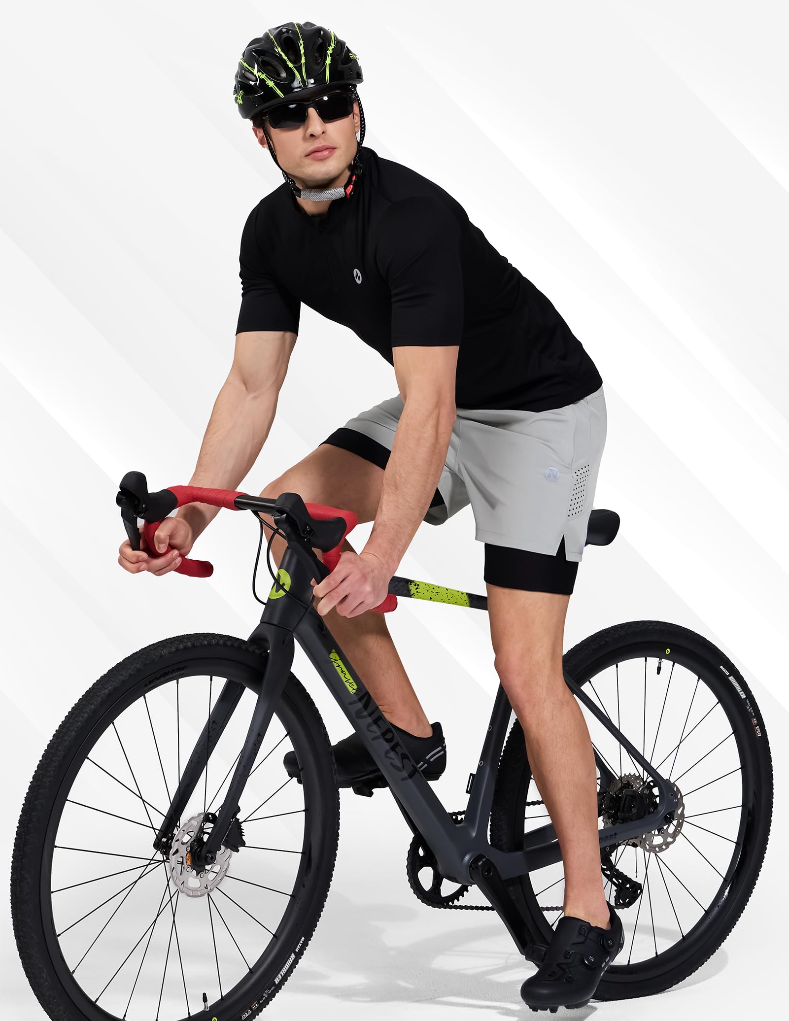 Nepest Mountainbike Hose Herren Kurz MTB Shorts Polster Radfahrerhose Herren Mit Tasche Fahrradhose Helles Grau,M 7