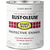 Rust-Oleum Stops Rust Brush On Protective Enamel Paint, Gloss White | Rust and Corrosion Resistant, Indoor and Outdoor Durability, Beautiful, Long-Lasting Finish on Metal, Wood and More, Quart