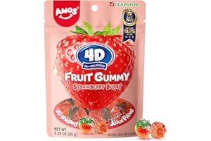 Amos 4D Gummy Candy Strawberry Burst - Fruity, Jelly-Filled, Natural Flavor - Resealable 2.29oz Bag Valentine's Candy Gift (Pack of 8)