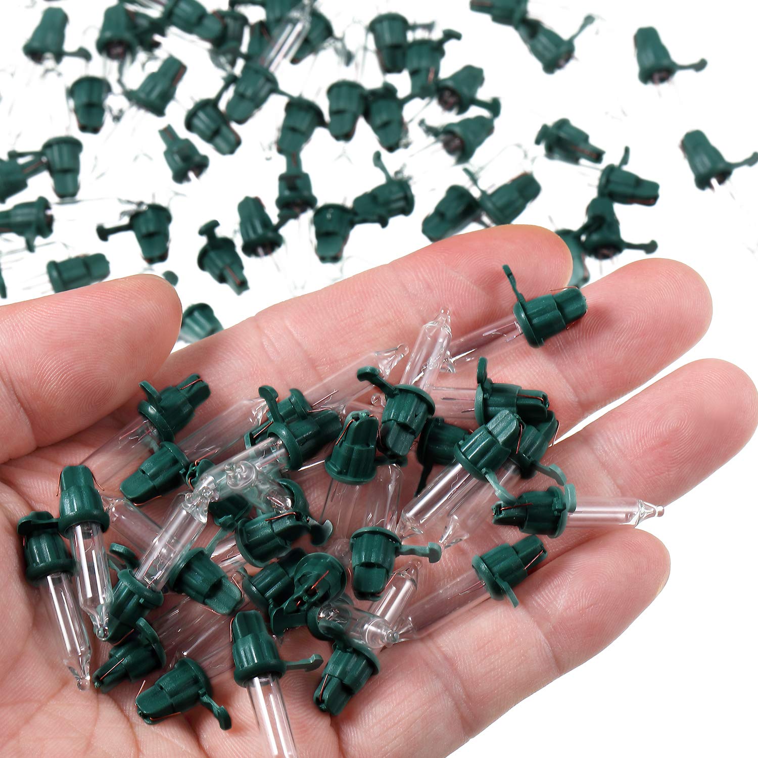 Mudder 60 Count Christmas Tree Replacement Light Bulbs 2.5v 0.425 Watt Replacement Bulb Mini Incandescent Wire String Lights Decoration for Prelit Xmas Tree(Green Base with Warm White Bulb)