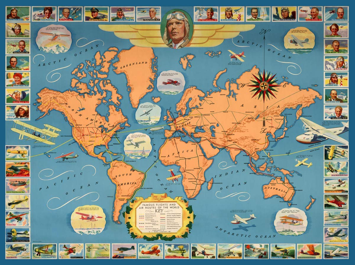 Famous Flights and Air Routes of the World Poster Aviation