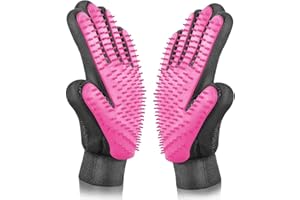 SOFTNLUX Pet Grooming Glove - Gentle Deshedding Brush Glove - Efficient Pet Hair Remover Mitt - Massage Tool with Enhanced Five Finger Design - Perfect for Dogs & Cats with Long & Short Fur (Pink)