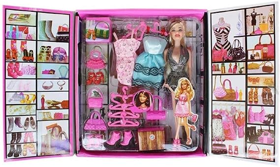 Amazia 20 Pieces Doll Flapbook Sets of Fashions and Accessories (Multicolour)