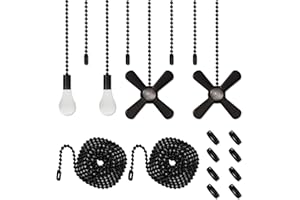 ELFCAB Ceiling Fan Pull Chain Set 4pcs 3mm Diameter Beaded Ball 12 inches Pendant Decorative 2Pcs 36 inches Extension, Extra 8Pcs Pull Loop Connectors(Matte Black)