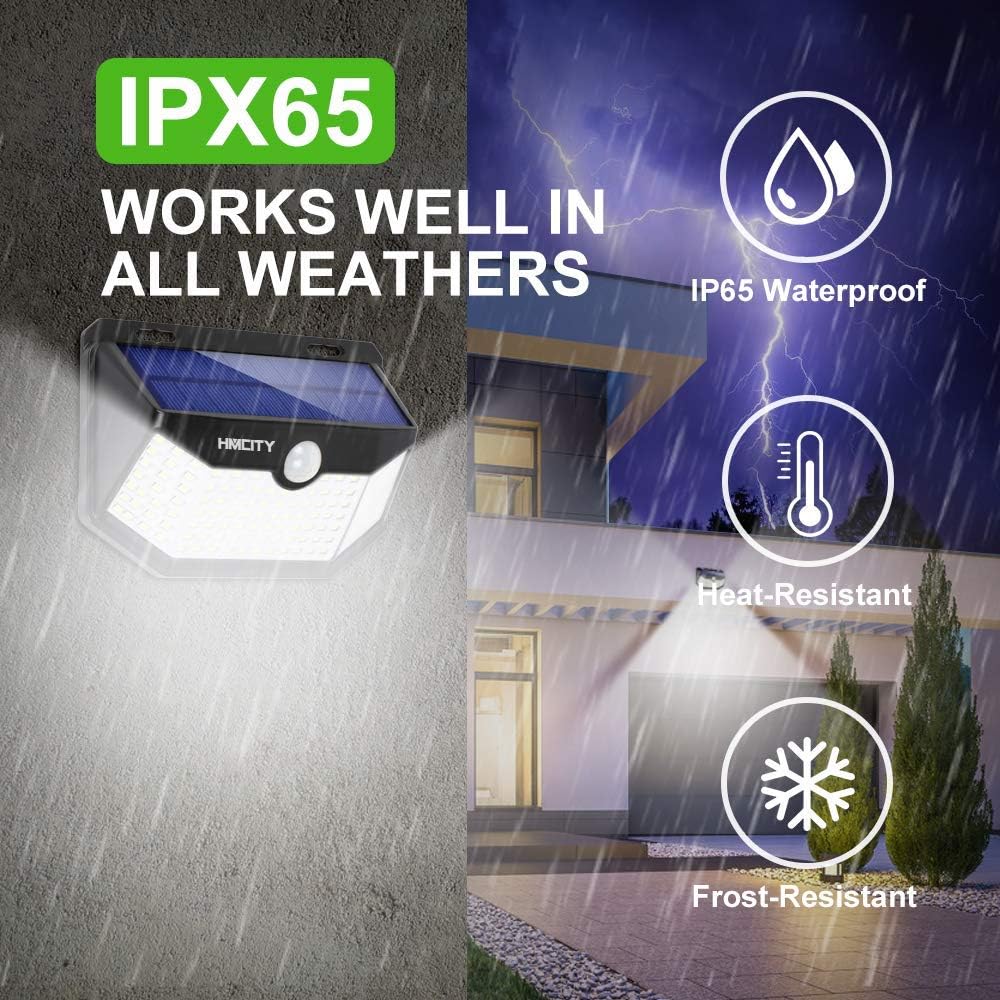 Hmcity Solar Lights Outdoor 120 LED with Lights Reflector, Motion Sensor Security Lights IP65 Waterproof Solar Powered for Garden Patio Yard (2Pack) - - 