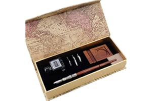GC WRITING QUILL GC Antique Wooden Stem Pen Handcrafted Calligraphy Pen Set Dip Nib Pens-Writing Case With Black Ink Pen Wooden Holder Cartridges LL-182