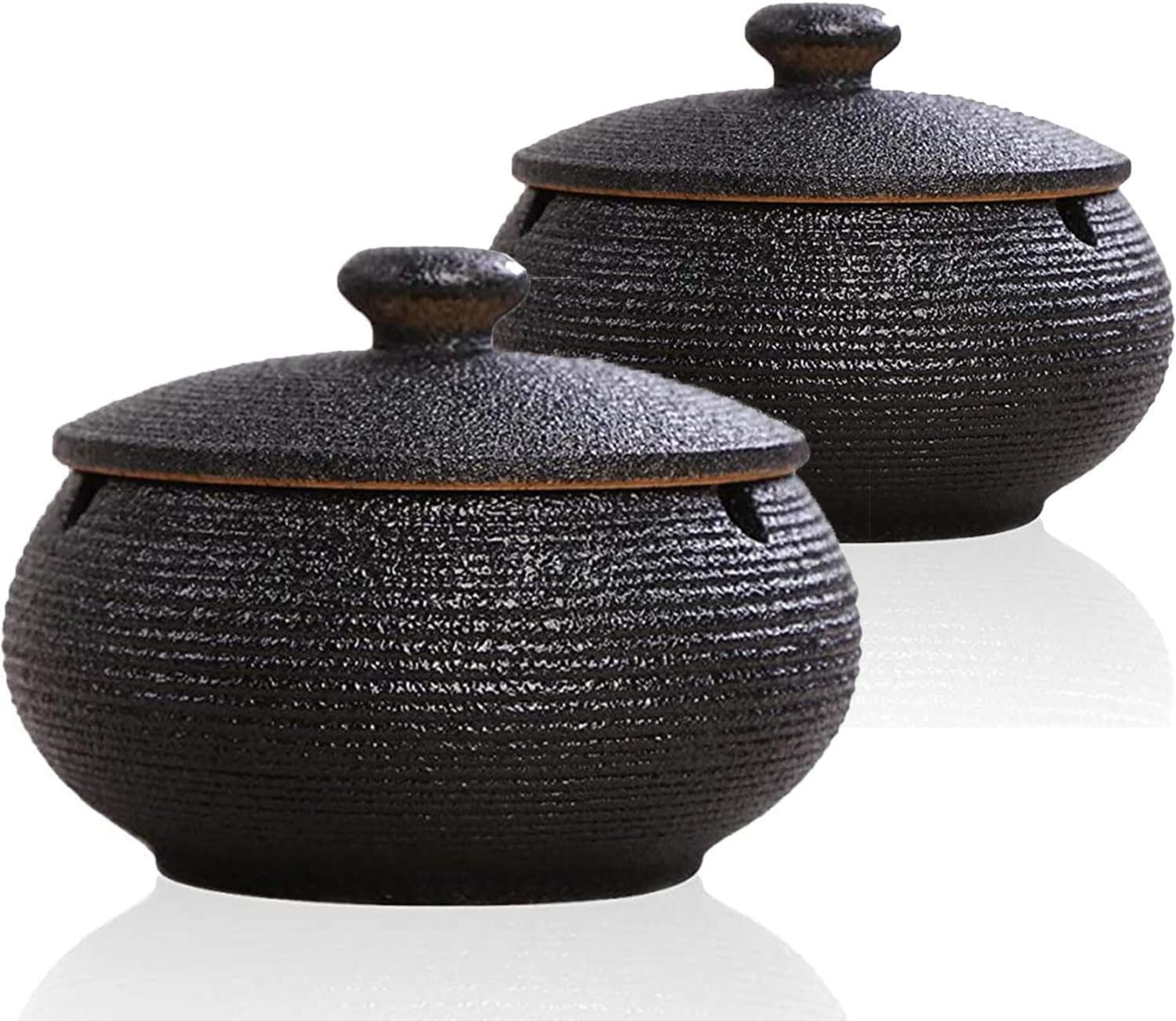 Photo 1 of 2 Pcs Ceramic Ashtray with Lids Windproof,4.3" Ashtray for Cigarettes Indoor Outdoor Decor, 3 Ash Holders for Smokers Ash Tray Home,Desktop,Office,Table, Patio, Bar, KTV, Men Gifts (2P-Black)