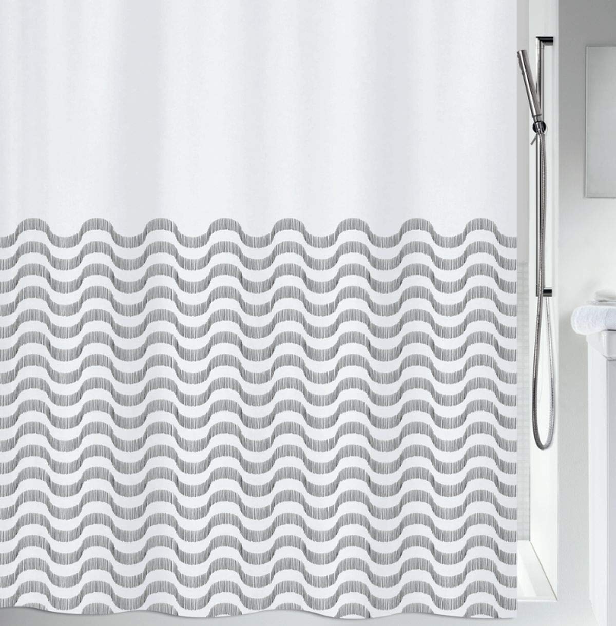 Spirella 180 x 200 cm, Black Vagues Collection, Textile Shower Curtain, 100% Polyester โ image 1