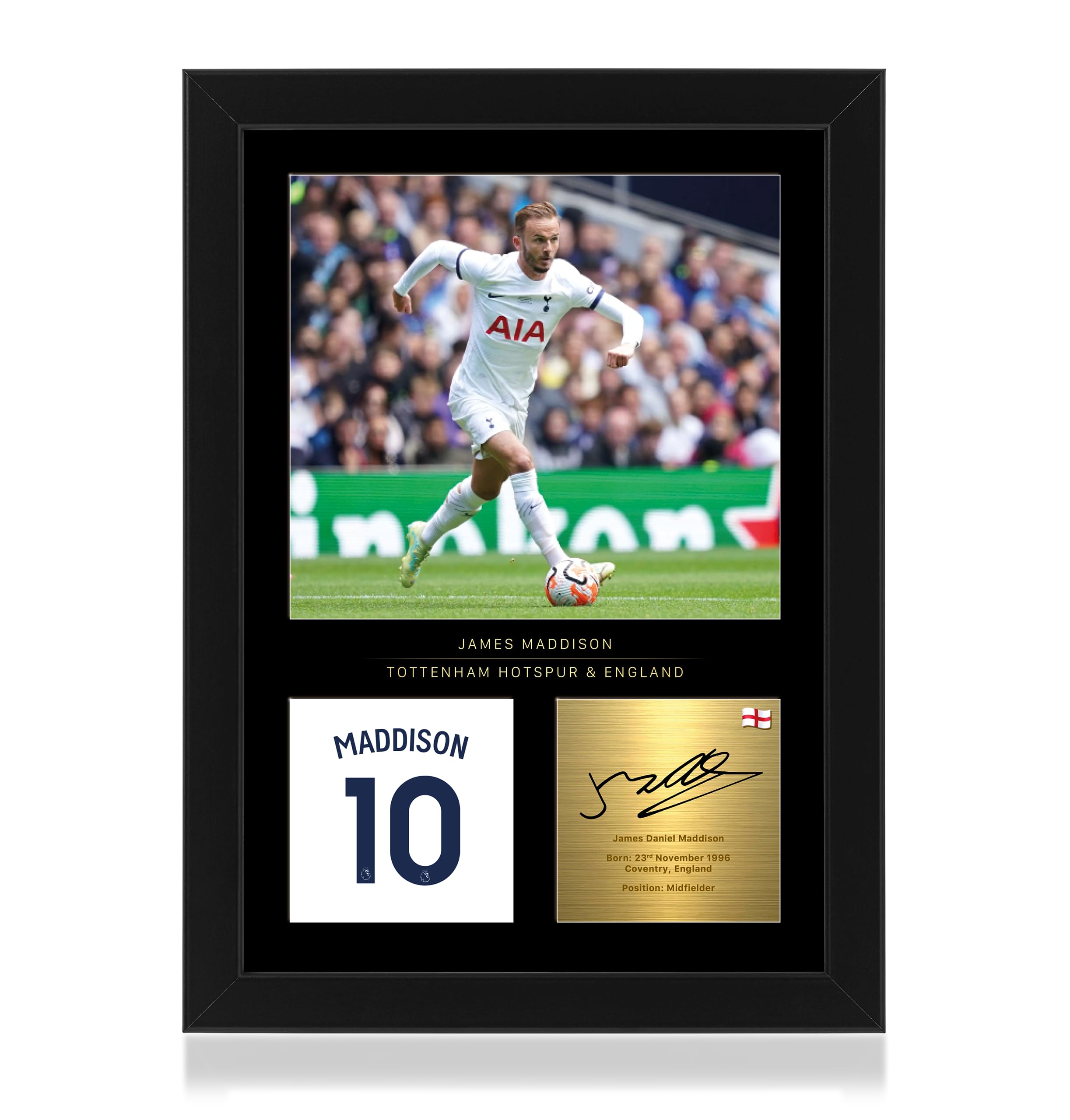 Win FC James Maddison A4 Framed Photo Display - Reproduced Digital Signature - Gift For Tottenham Hotspur Fans