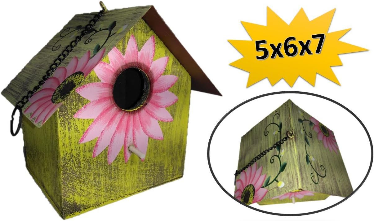 Sunflower Birdhouse - Wooden Birdhouses - SMALL Pink - Birdhouses For Outside - Birdhouses Decorative - Colorful Birdhouse - Chickadee Birdhouse - Finch Birdhouse - Wren Birdhouse - Painted Birdhouse