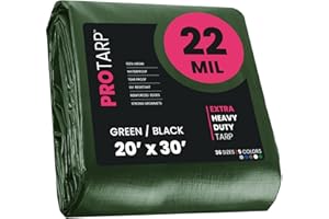 PROTARP Extreme Heavy Duty 22 Mil Tarp Cover, Waterproof, UV Resistant, Rip and Tear Proof, Poly Tarpaulin with Reinforced Edges for Roof, Camping, Patio, Pool, Boat. (Green/Black 20′ X 30′)