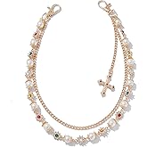 NREDXOON Y2K Gold Chain for Pants & Jean Chain for Women - Layered with Pearl Cross - Gothic Aesthetic Wallet & Bag Charms