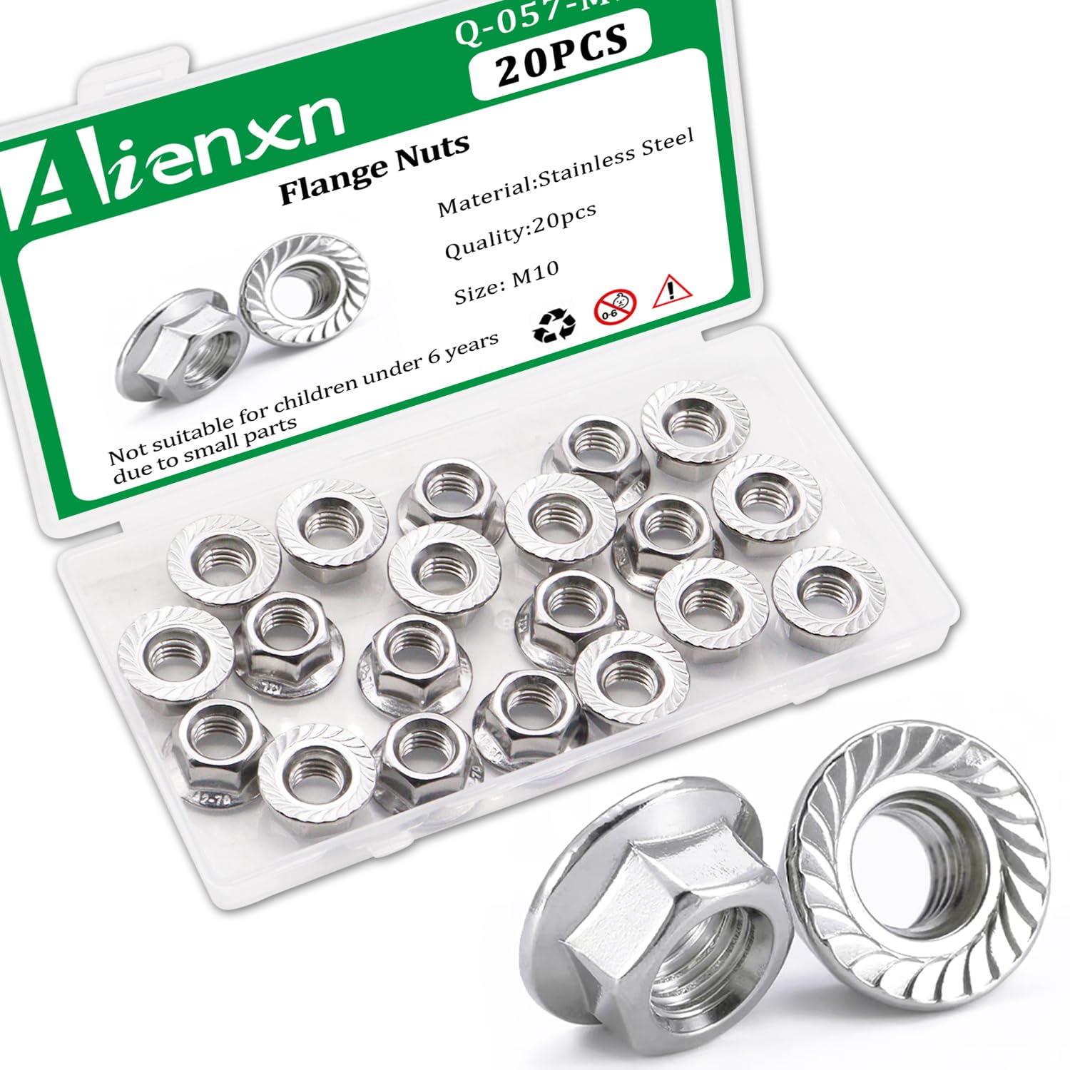 Photo 1 of Aienxn 20PCS M10 x 1.5mm Thread 304 Stainless Steel Flange Nuts, Metric Serrated Flange Hex Lock Nuts