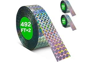 BENASAN [984FT]Effective Birds Scare Reflective Ribbon Reflectors,Dual-Sided Flashing Streamers to Keep Pigeons, Hawks, Woodpeckers, Geeses Away from Trees Plants Crops Garden Porch,2*Rolls