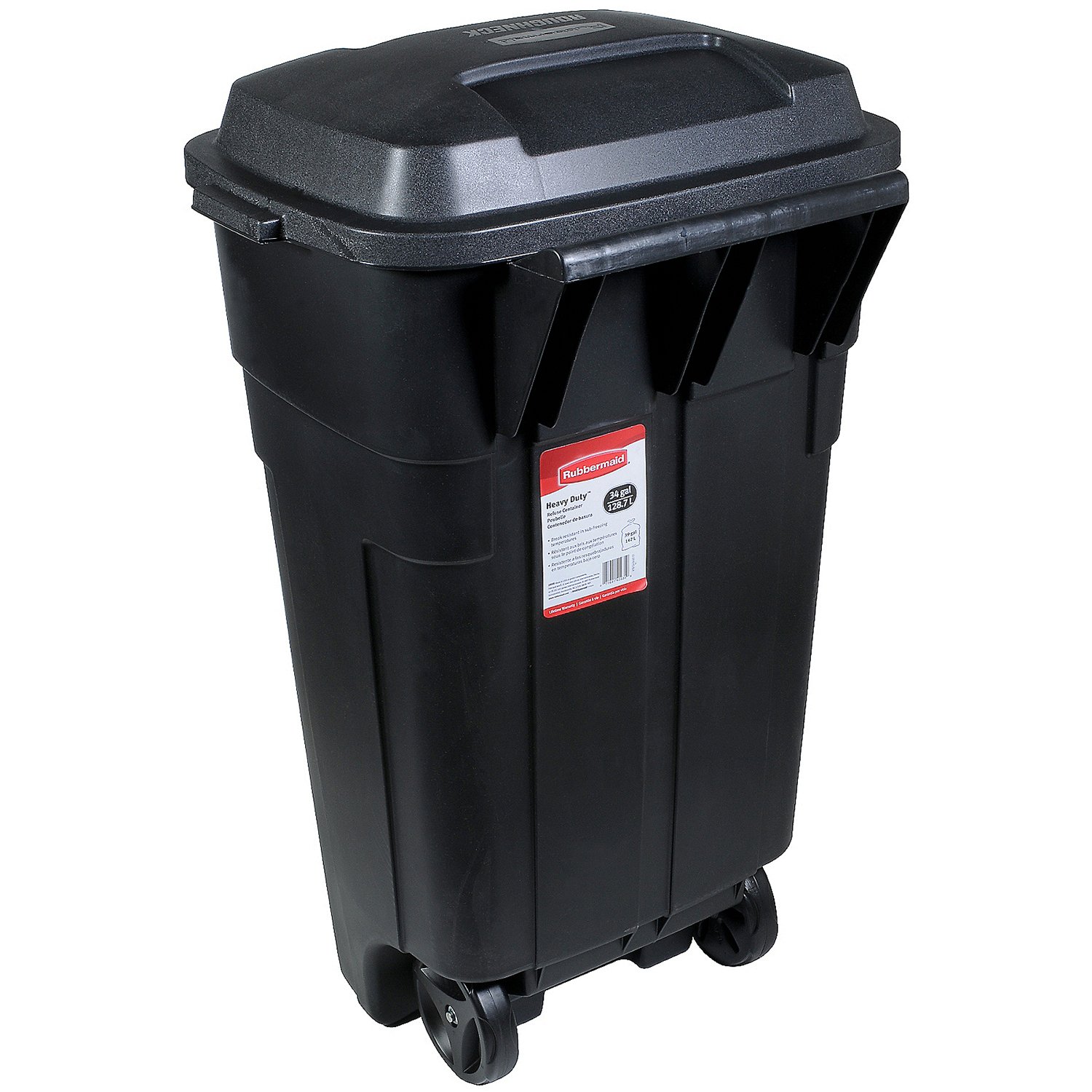 Rubbermaid Roughneck HeavyDuty Wheeled Trash Can with Lid, 34Gallon