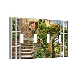 Mediterranean Greece Scene Flowers Quad Toggle Wall