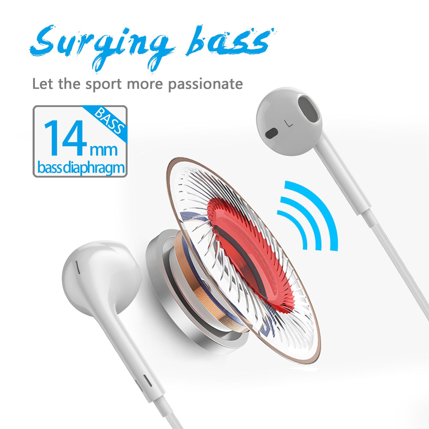 Charlemain Auricolari Bluetooth, Cuffie BluetoothV4.1 Stereo Wireless Senza Fili Cuffiette Bluetooth con Microfono Compatibile con Phone e Android Samsung Note Huawei Xiaomi LG-Bianco