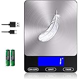 Food Scale -33lb Digital Kitchen Scale for Food Ounces Grams Rechargeable 304 Stainless Steel,Batteries and Type-C Charging |