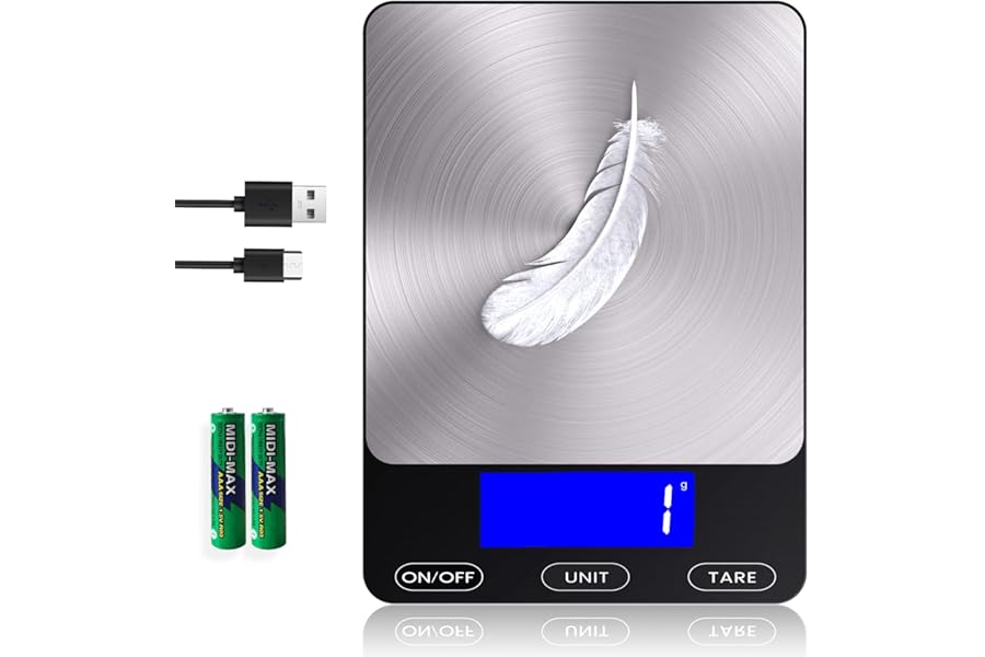 Food Scale -33lb Digital Kitchen Scale for Food Ounces Grams Rechargeable 304 Stainless Steel,Batteries and Type-C Charging | Perfect for Meal Prep, Cooking, and Baking, Black