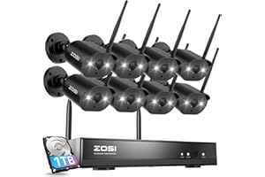 ZOSI Wireless Home Security Camera System, 2K H.265+ 8CH NVR, 8 x 1080P Auto Match WiFi IP Camera Outdoor, Plug-in, Night Vision, 24/7 Record, 1TB HDD