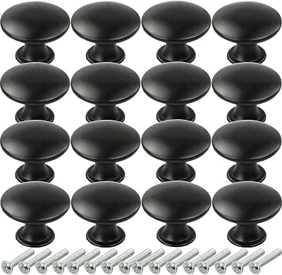 SZCXDKJ 16x 30mm Black Round Cabinet Knobs Metal Drawer Cupboard Handles Screws