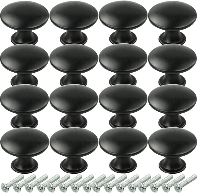 SZCXDKJ 16x 30mm Black Round Cabinet Knobs Metal Drawer Cupboard Handles Screws