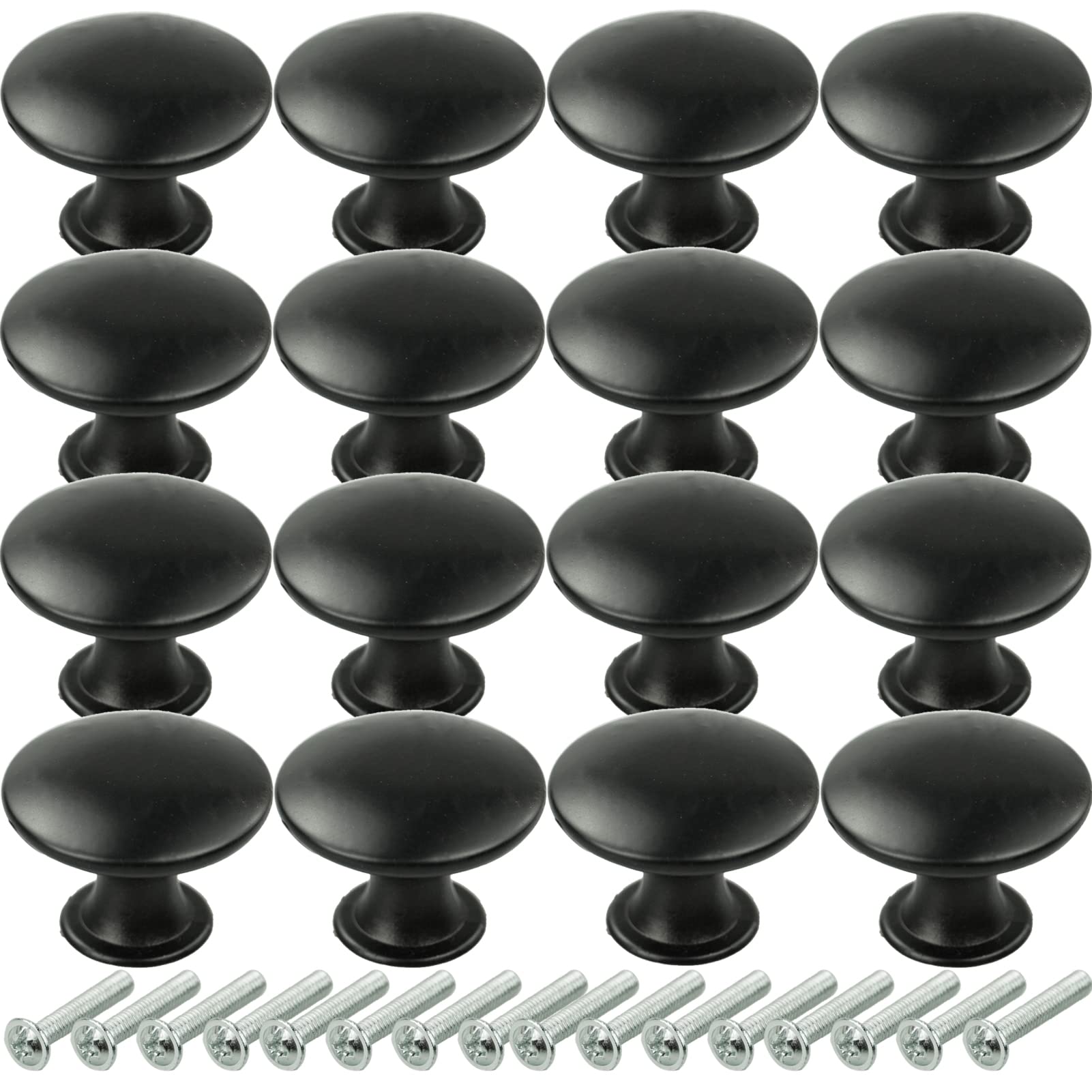 SZCXDKJ 16 Pcs 30mm Black Cupboard Knobs, Kitchen Cupboard Handles Cabinet Door Knobs, Vintage Matted Round Drawers Cupboard with 16 Screws for Drawer Wardrobe Cupboard Door