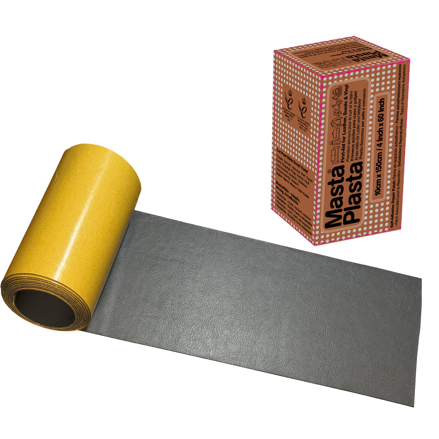 The Original All-in-One Leather Repair Kit by MastaPlasta. Self Adhesive Leather Repair Patch for Sofas - Grey 150cm x 10cm (60 x 4 in). Easy Upholstery-Quality Leather Repair for Car Seats & DIY